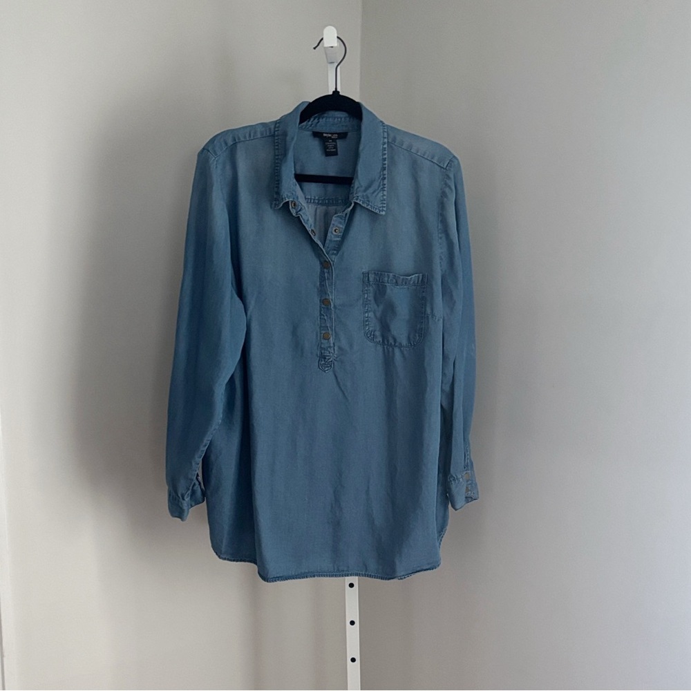 Style & Co Popover Chambray Blue Denim Long Sleeve top Pullover Women’s Size 2X